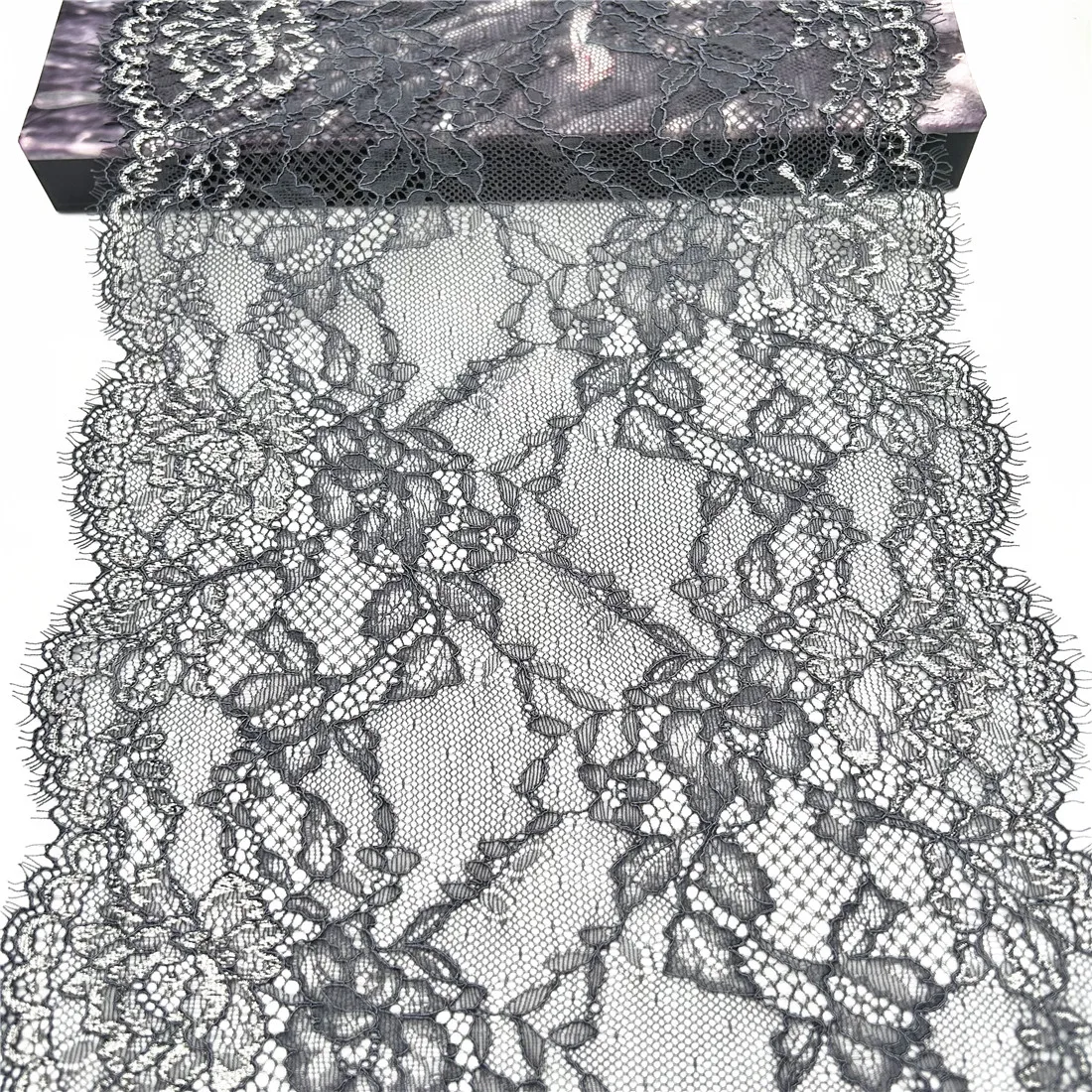 5y/lot Width 23cm Grey Silver Eyelash Lace Trim For Spring Clothes Skirt Hem Underwear Sewing Craft DIY Apparel Fabrics Lace