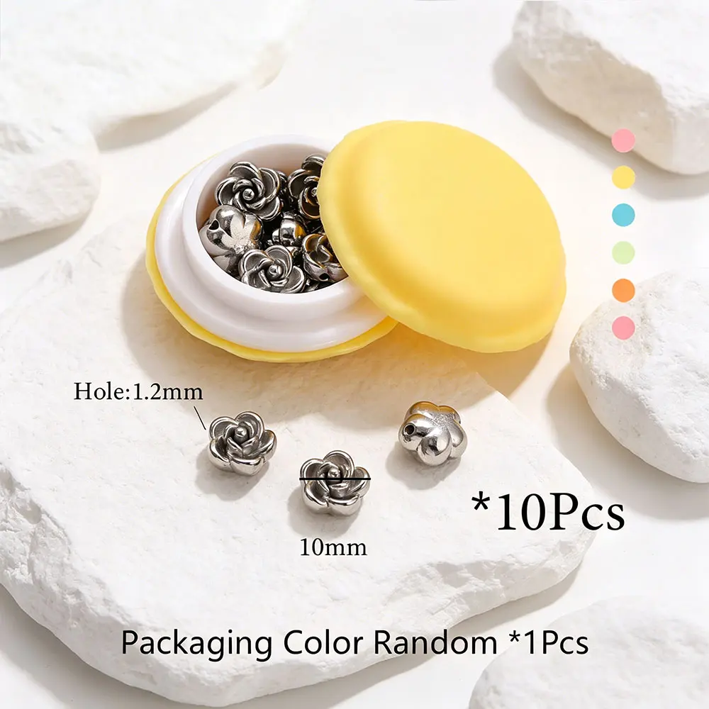 Set of 10 Gold-Plated Stainless Steel Rose Beads
