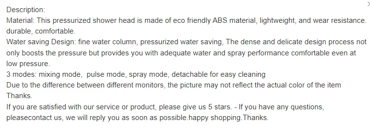 Description Picture 2 of itemHouse High Pressure Shower Head Filtered purified 3 Modes Shower Heads Adjustable OneKey Stop Water Massage Sprayer  Accessories
