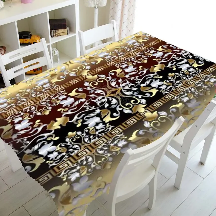 Nappe grecque noire brune et dorée à arabesques