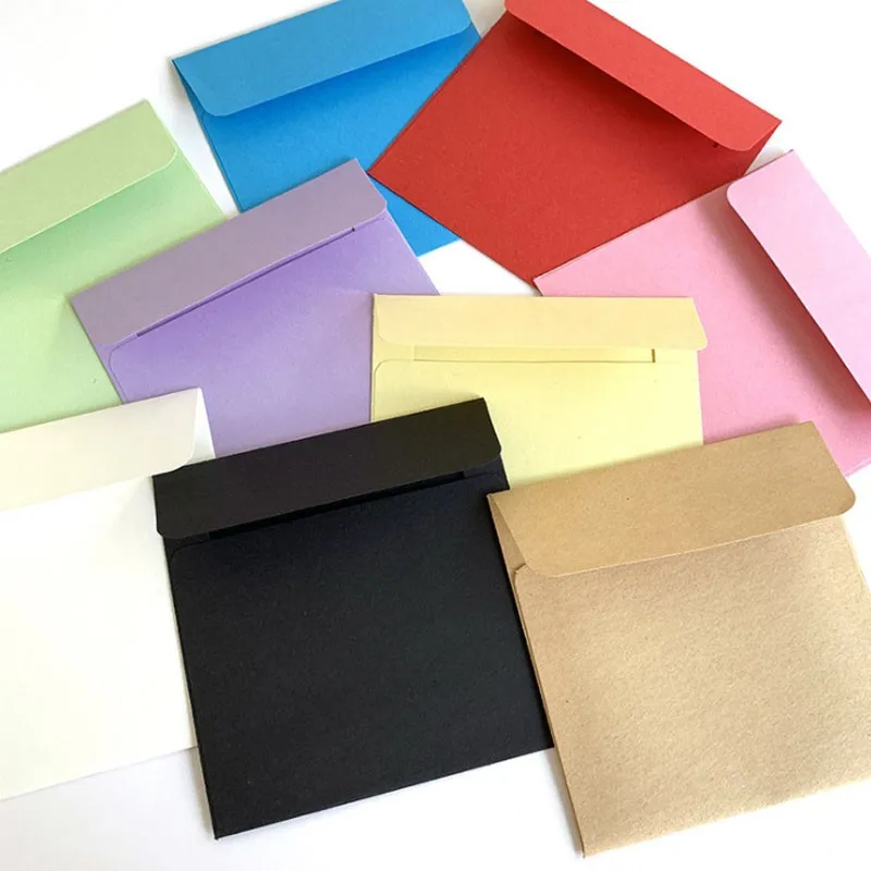 20pcs Mini Envelope Square Candy Color Letter Paper Kraft Paper Card Stationery Blank Student Office Supplies Birthday 10x10cm 5pcs lot lovely vintage kraft paper square love cd optical disc envelope bag diy card bag package bag