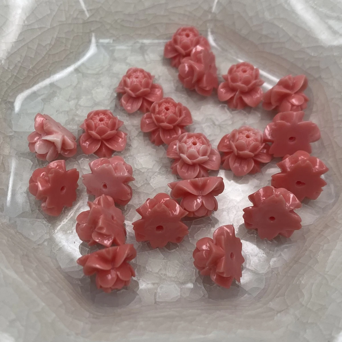 10Pcs 로터스 스론 루즈 비즈 쉘 파우더 아이솔레이션 비즈 쥬얼리 만들기 DIY 팔찌 목걸이 체인 액세서리