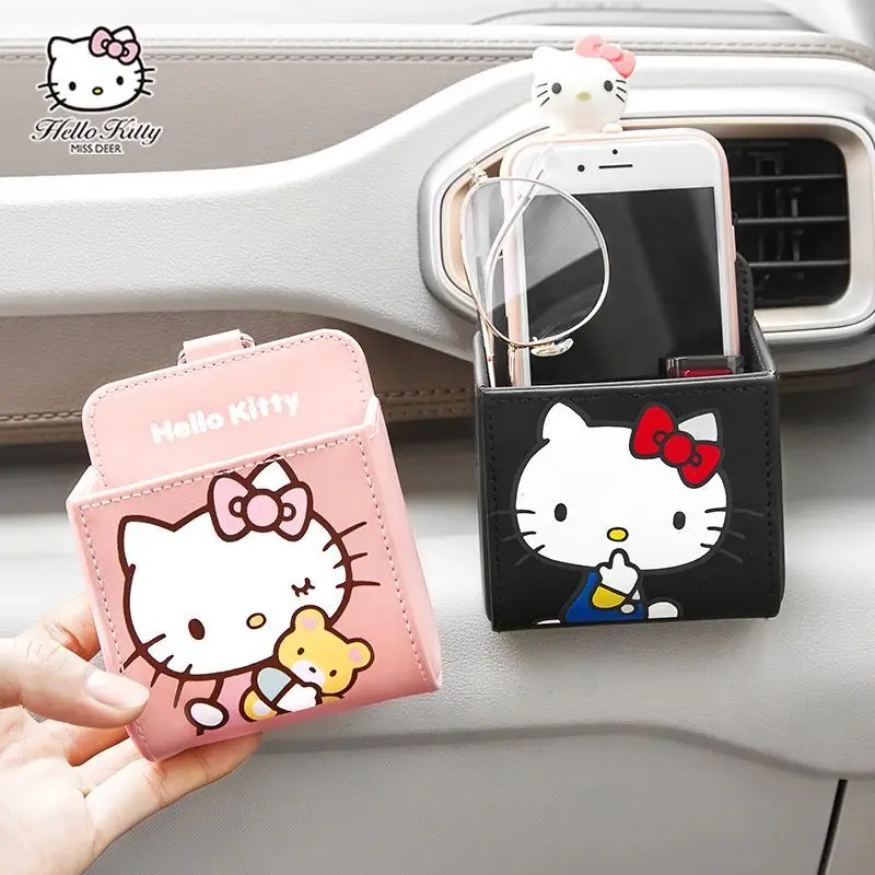 

Sanrio Hello Kitty Kawaii Anime Y2K Car Air Outlet Storage Box Cute Cartoon Front Storage Phone Bag Miscellaneous Box Kids Toys