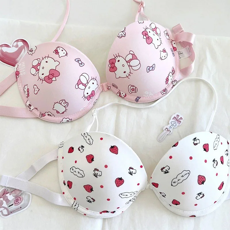 Cartoon Hello Kitty Sexy Lingerie Strapless Bra Push Up Bra Seamless  Bralette Sexy Solid Color Women Lingerie