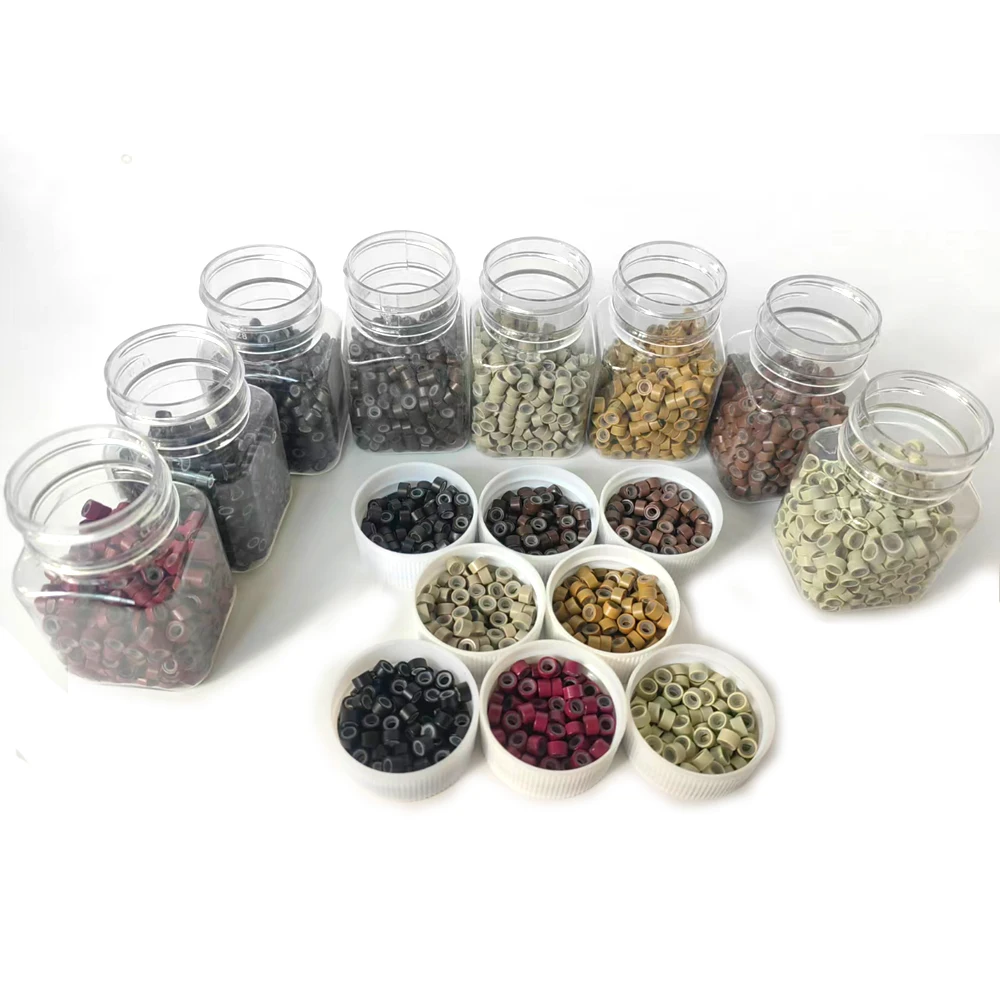 500개 헤어 익스텐션 마이크로 링 링크 비즈, 인간 헤어 익스텐션 도구용 5mm 실리콘 라이닝 비즈-다색