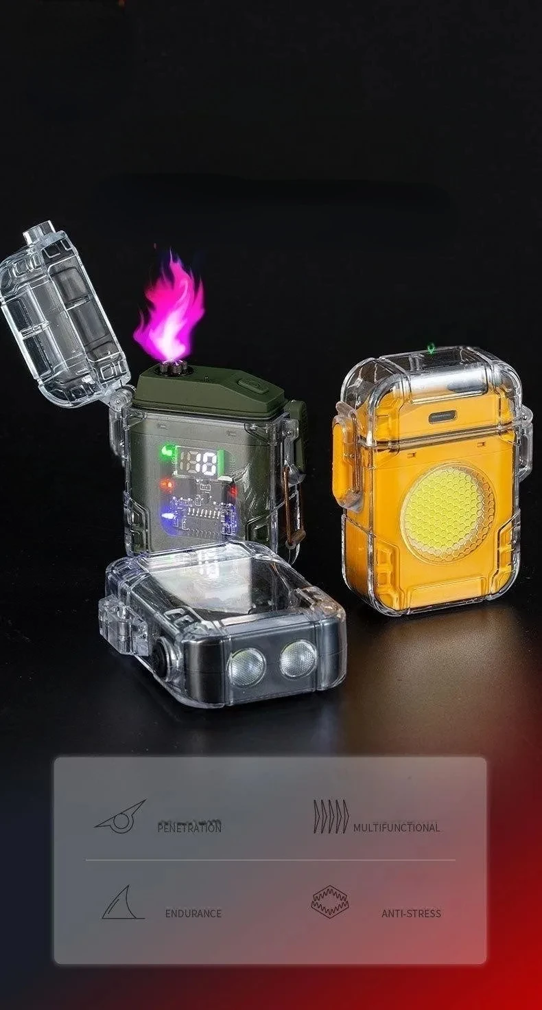 Description Picture 2 of itemNew Outdoor Waterproof USB Double Arc Lighter Fast Charging Portable Sports Exclusive LED Display Pulse Lighter Men's Gift
