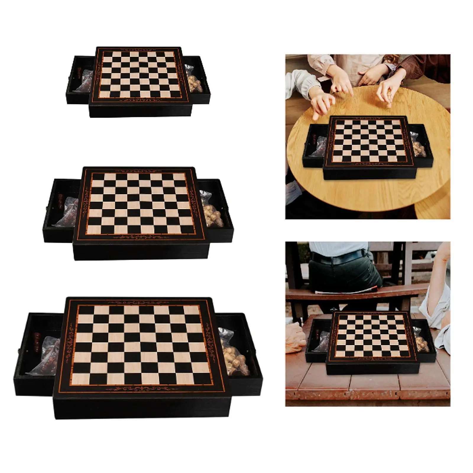 Chess Board Set Strategy Game Housewarming Gift 2 Extra Queens Board Games with Drawers for Outdoor Schools Camping Kids Family