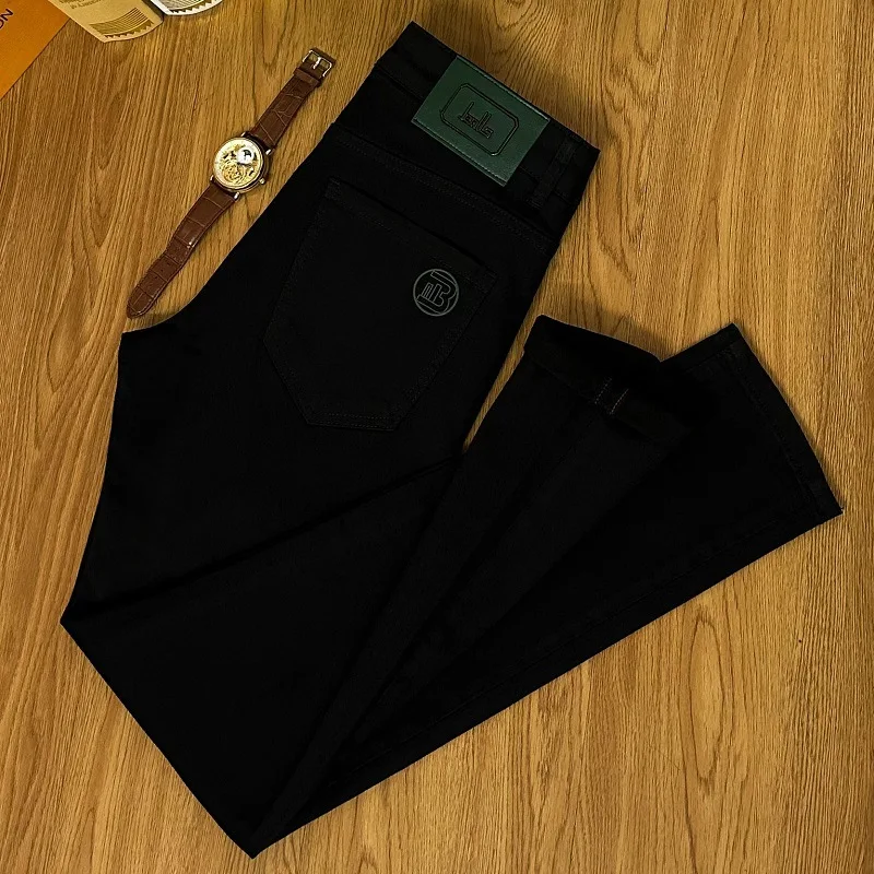 Simple All-Match Pure Color Jeans Men's 2024 High-End Business Trends Office Light Luxury Slim Fit Ankle Tight Trousers 3