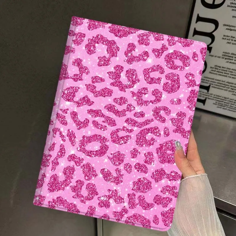 Chic Pink Leopard Glitter Tablet Case - Cartoon Design