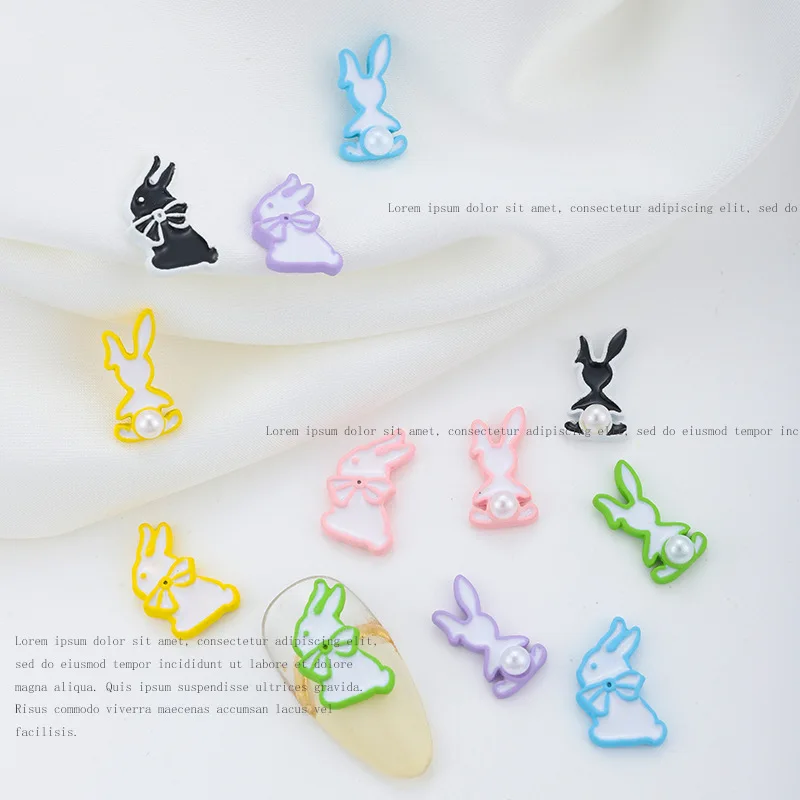 

20Pcs Kawaii Nail Charms Cute Cartoon Pearls Bows Rabbit Decorations