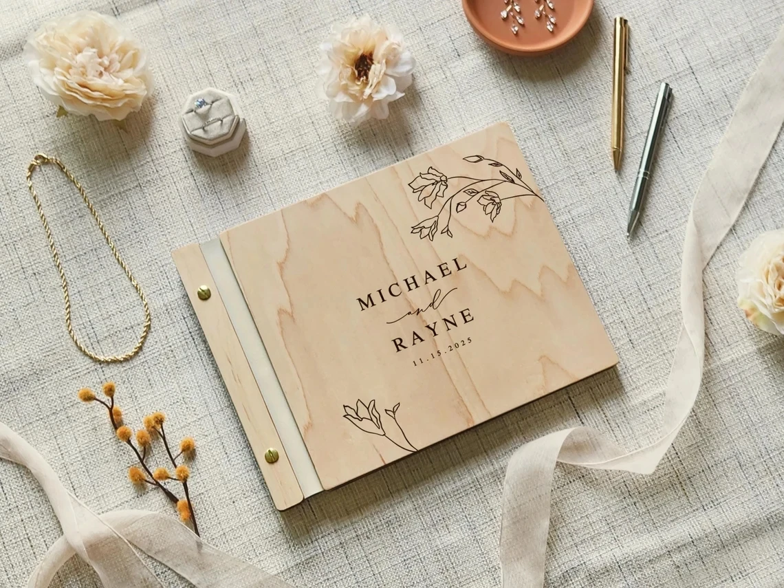 Personalized Wedding Guest Book with Floral Design for Garden Weddings，Customize the names and wedding dates of the bride& groom