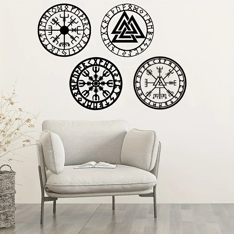 

1pc Norse Mythology Viking Compass Wall Sign - Iron Metal Wall Art Decor for Home Room Decor - Odin Symbol Hanging Decals