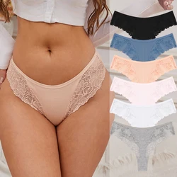 1PCS Women Cotton Panties Sexy Lace Thongs Low Rise Transparent Underwear G-String Ribbed Intimates Lingerie Breathable Pantys