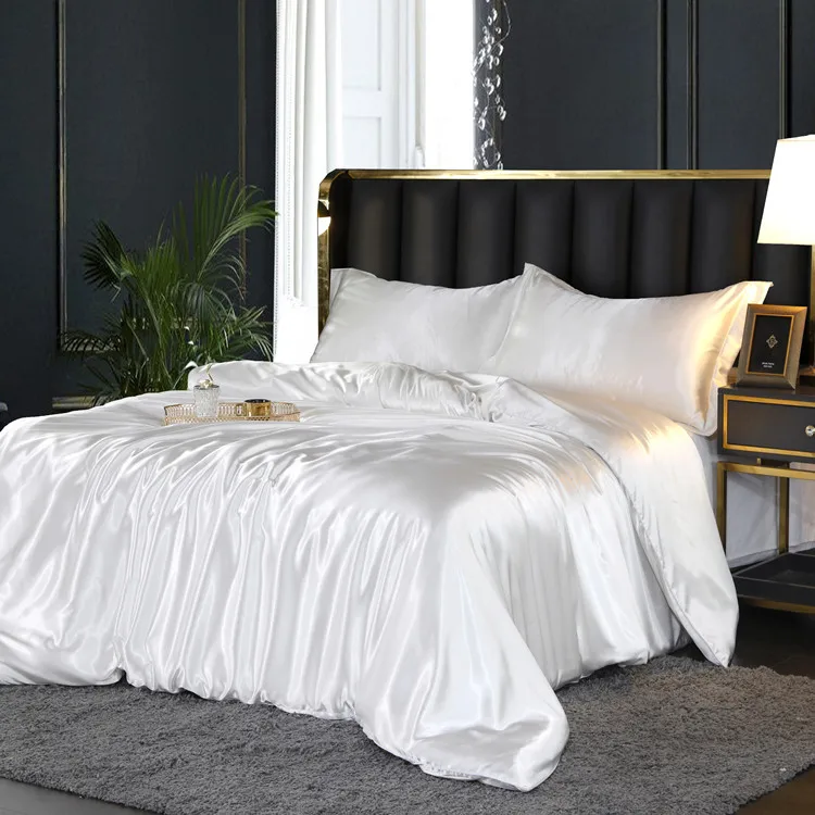 Mulberry Ice Silk Bedding Set Satin High-end Satins Luxury Bedding Sets 4PCS Summer Solid Color 100% Silk Duvet Cover Bed Set 