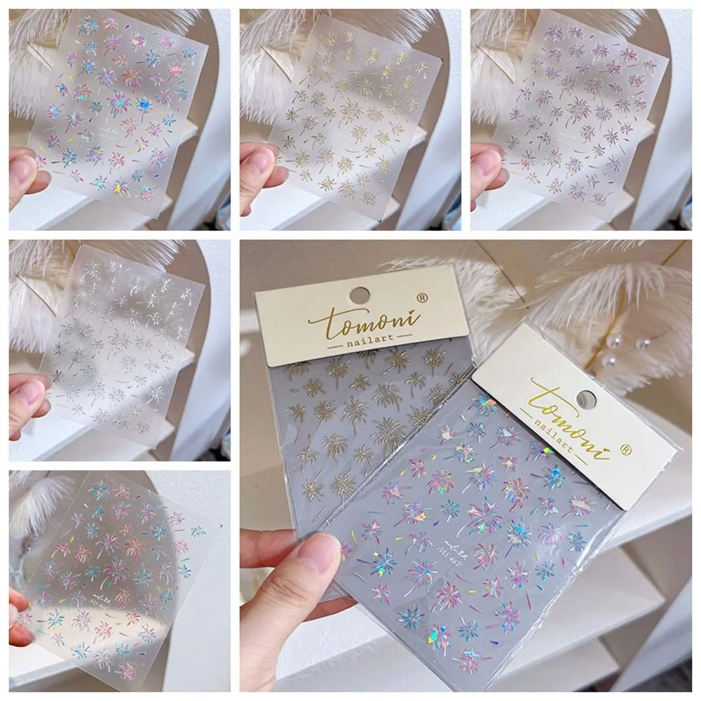 

Цветущий лазер, фейерверк, искусство, наклейки, голографический Цветущий цветок, слайдер, Новогоднее украшение для маникюра