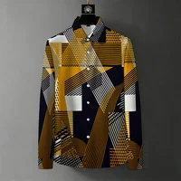 Chemise à manches longues pour homme, style européen et américain, luxe léger, imprimé géométrique, décontractée, pour le travail et les déplacements. 5