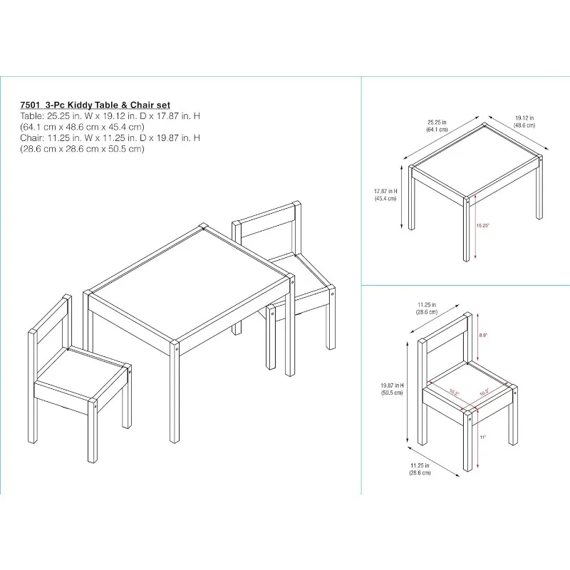 Hunter 3-Piece Kiddy Table & Chair Kids Set, Grey 6