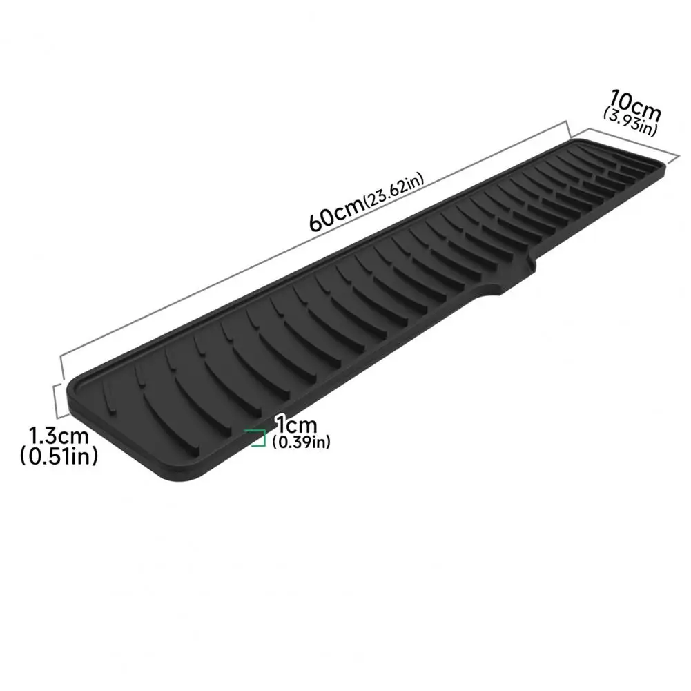 60*10cm Silicone Drain Pad Faucet Mat Anti-Slip Quick Drying Sink Mat Spill-Proof Countertop Protector Kitchen Utensil Holder
