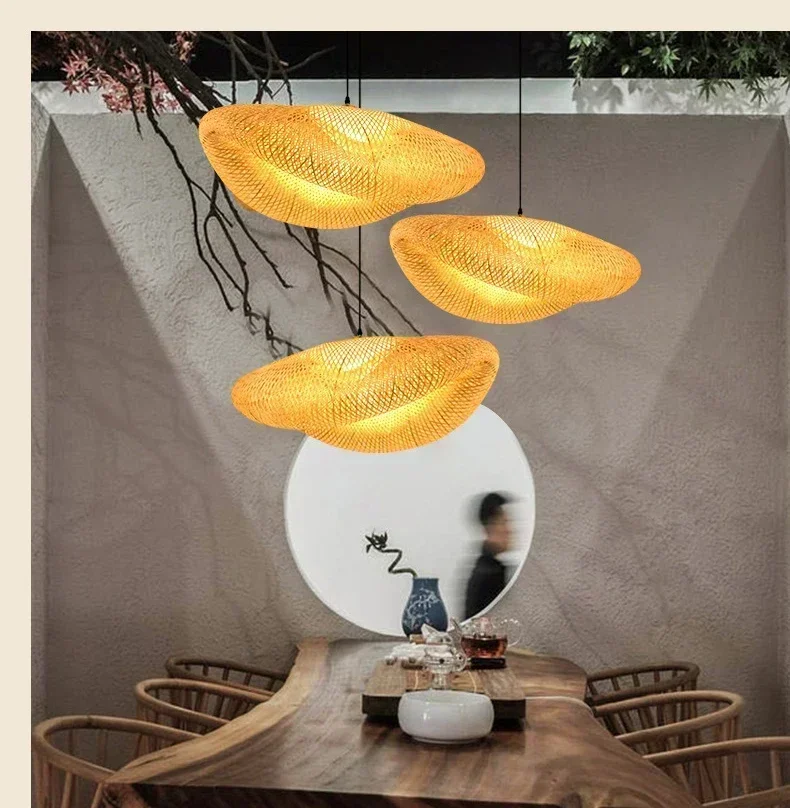Handmade Natura Woven Lamp Wooden Bamboo Chandeliers Creative Rattan Pendant light for Japanese Restaurant Decorative Lighting 4