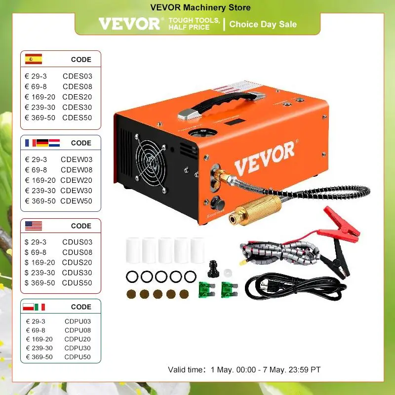 

VEVOR PCP Air Compressor 4000/4500 PSI Portable 24V/12V PCP Airgun Compressor Auto/Manual Stop Suitable for Paintball, Air Rifle