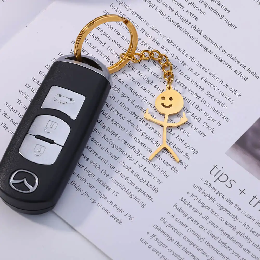 Cute Funny Doodle Fuxk You Middle Finger Stickman Keychain Couples Bag