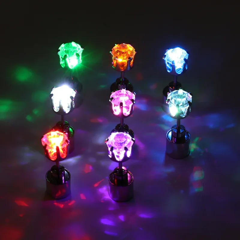 Cyberpunk Colorful LED Luminous Square Earrings Men Women's Cool Fashion Zircon Earring Party Carnival Disco Jewelry Accessories 3
