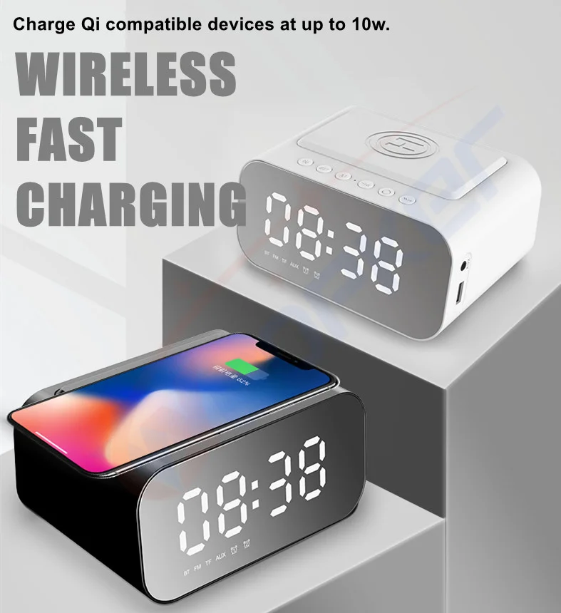 Multifunction 15W Wireless Charger 5W Speaker Display Night Light Alarm Clock 20