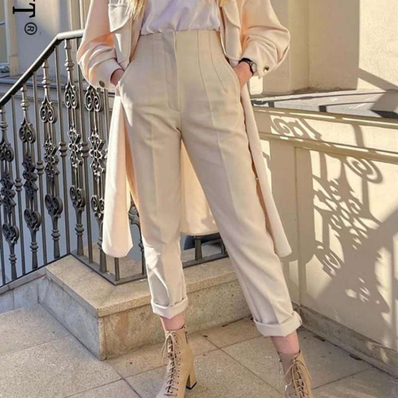 

Chic Fashion Office Vintage High Waist Zipper Fly Female Ankle Trousers Mujer