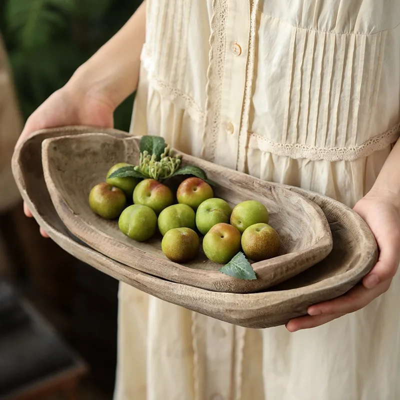 Wabi-sabi Japanese Wooden Boat-Shaped Snack Tray Rustic Boho Home Decor Fruit Dish for Snacks Handcrafted Jewelry Dish Bowl 2