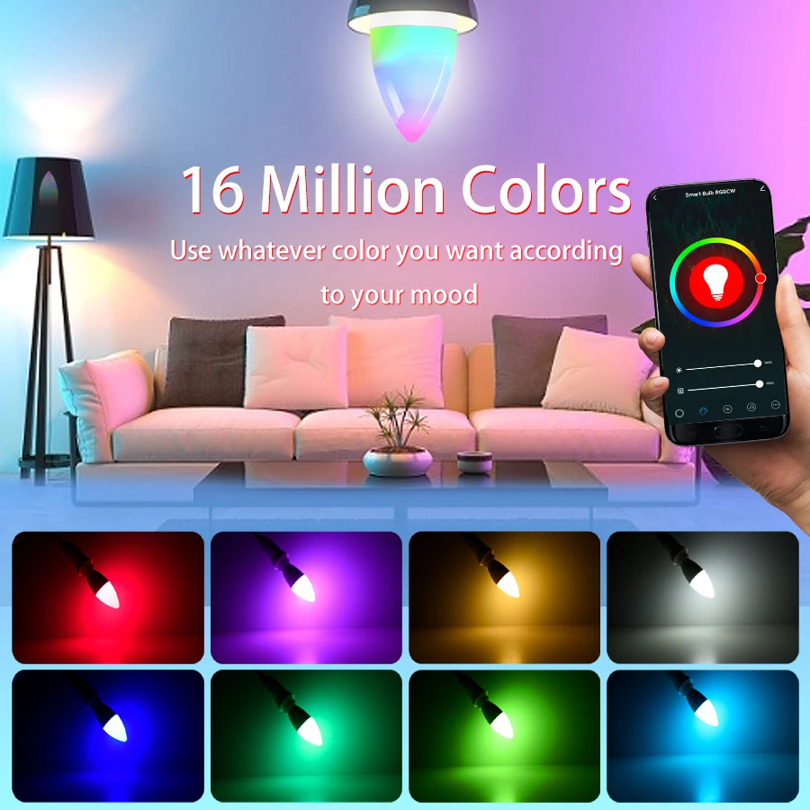 E14 Wifi Smart Light Bulb Candle Lamp 220V 5W 7W 9W Dimmable Tuya Smart Life APP Voice Control Bulbs With Alexa Google Home smart led light bulbs