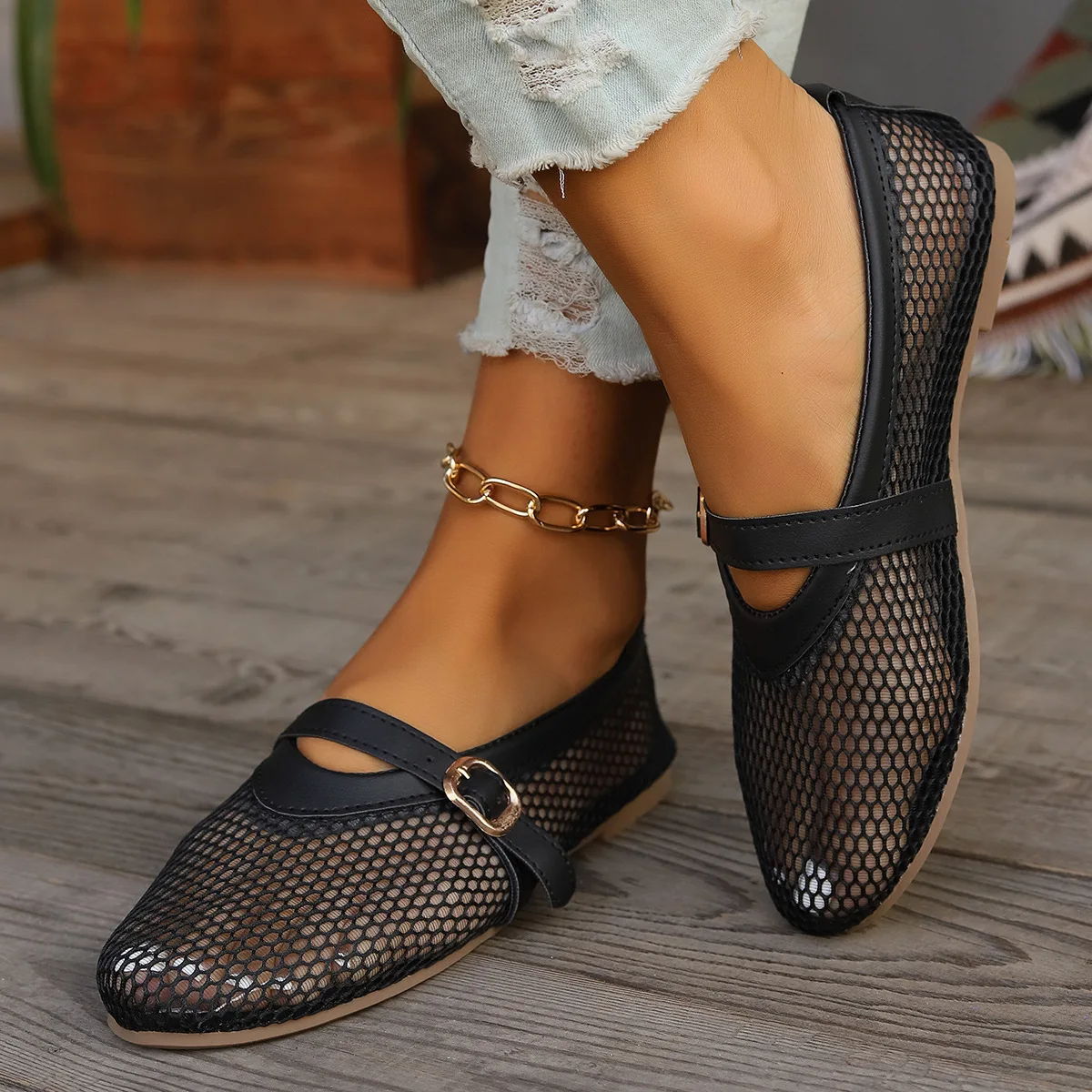 Summer Mesh Hollow Sandals Women Flats Shallow 2024 New Beach Shoes Comfort Retro Female Flat shoes 4