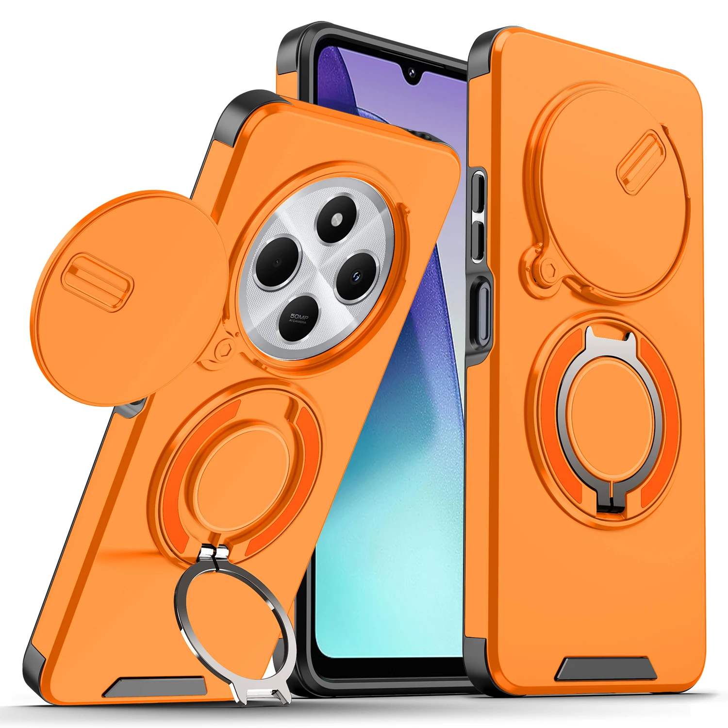 Enhanced Armor Case with Slide Lens Protection and Magnetic Ring Holder