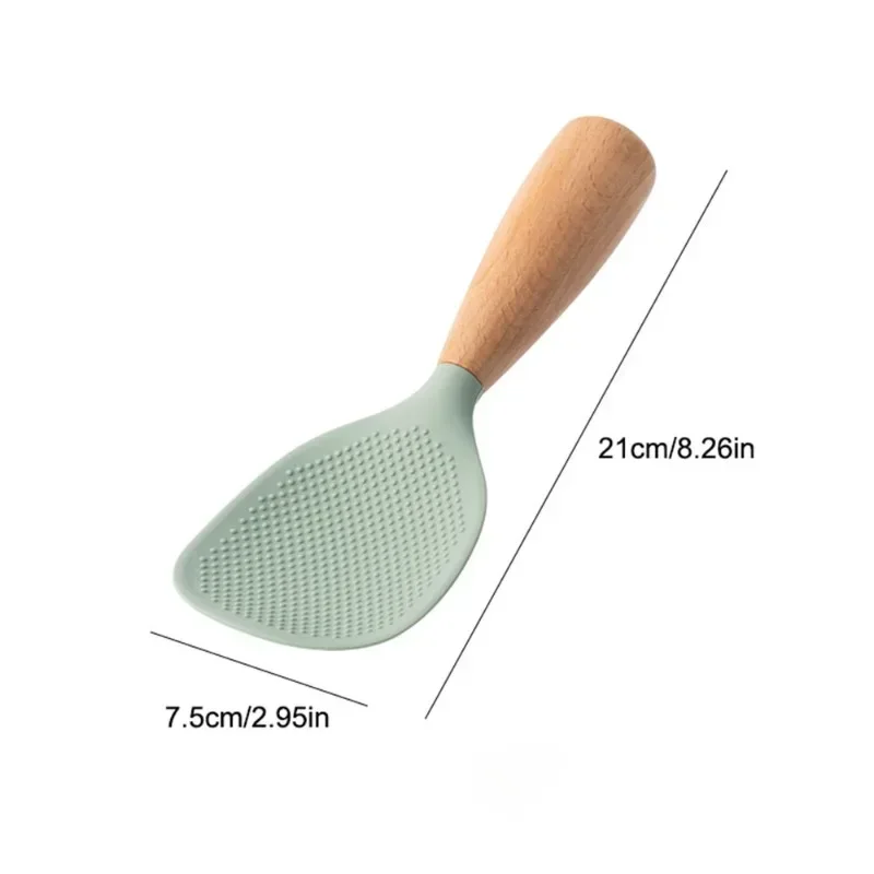 1PC High Temperature Silicone Spoon Nonstick Rice Serving Spoon Wooden Handle Kitchen Utensils Kitchen Tools
