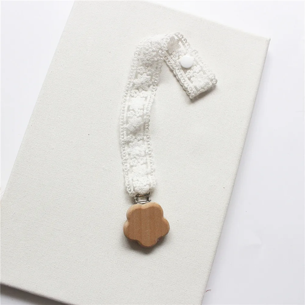 Clips for Pacifier Daisy Lace with Wooden Flower Pacifier Chain Chew Nipple Clips Baby Holder Stroller