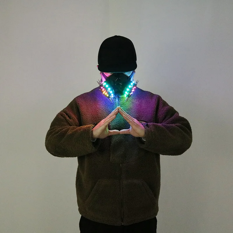

Новая светодиодная многоцветная Стробоскопическая маска с заклепками Cyberpunk Night DJ, раннее освещение, реквизит для костюма, Хэллоуин, Рождественский показ, Новинка