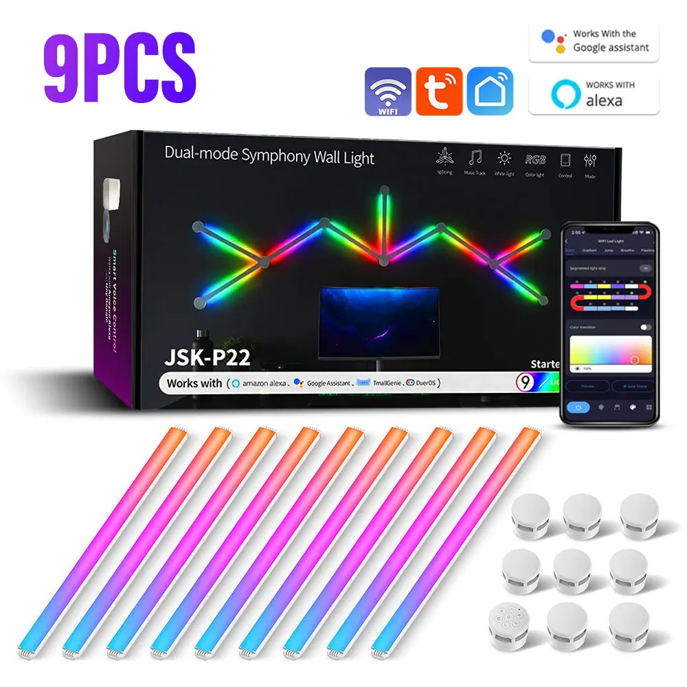 مصباح حائط ذكي بتقنية WIFI LED مصباح إضاءة RGBIC ش...