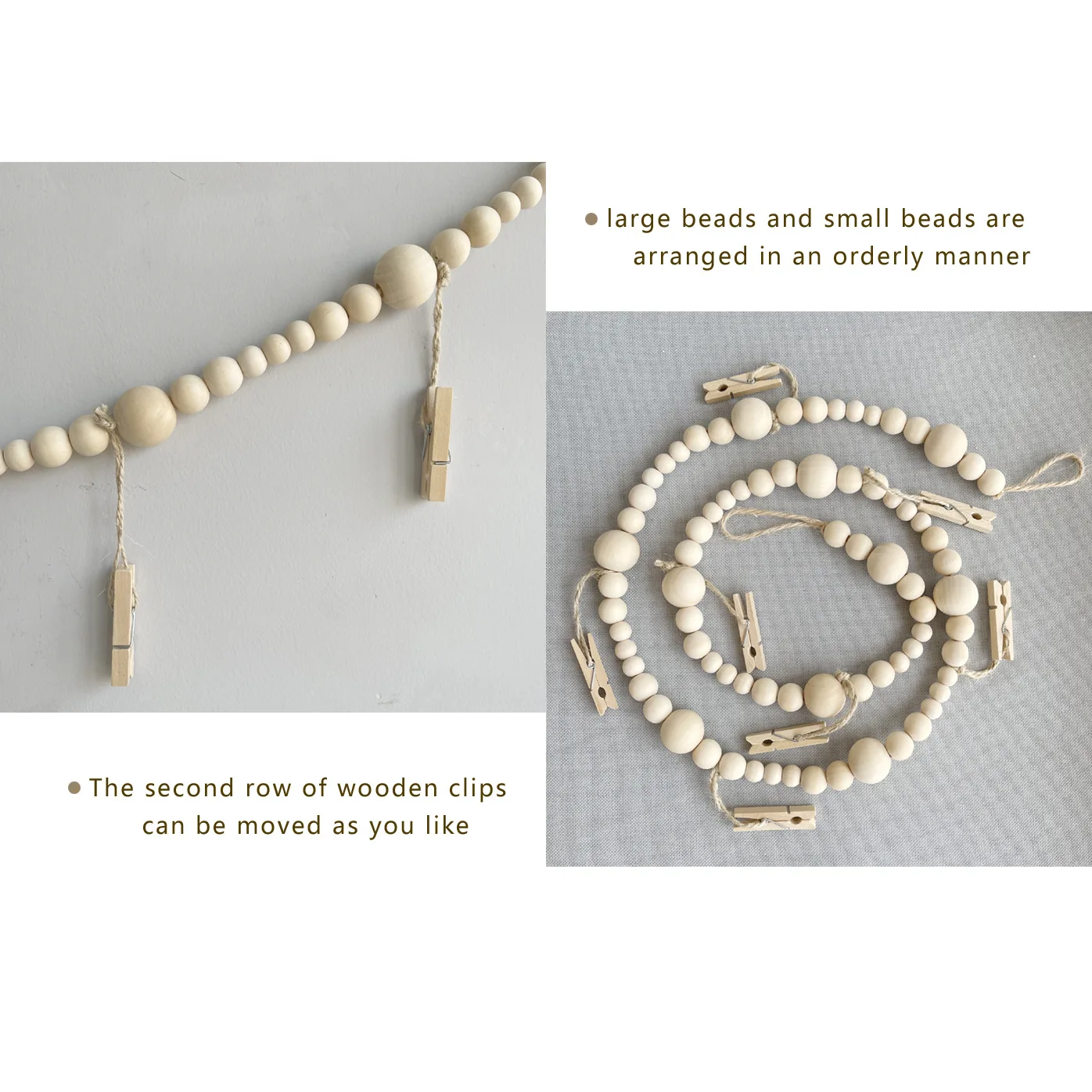 Wedding Anniversary Photo Memory Collection String Ropes New Wall Hanging Photo Display with Wooden Beads Garland For Home Party