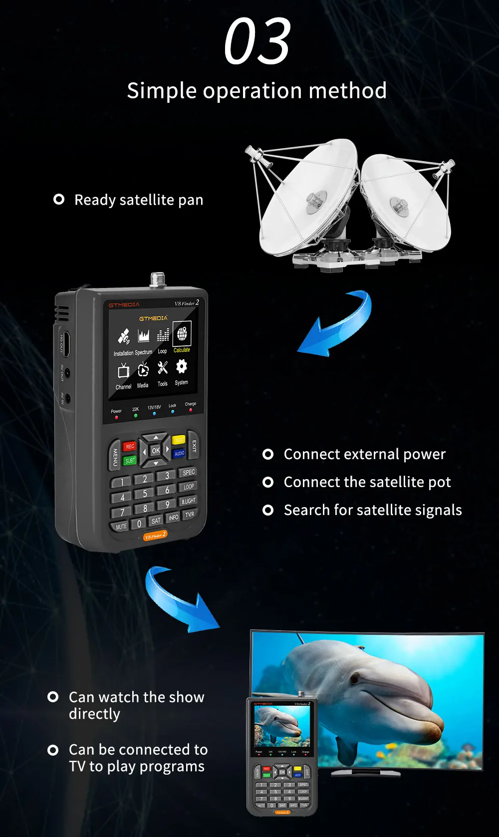 2026 V8 Finder 2 Satellite Finder Meter DVB-S/S2/S2X 3.5 Inch thumbnail 6