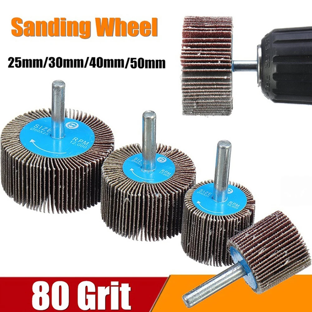 

4pcs 25/30/40/50mm Flap Wheels 80Grit Sanding Disc Grinding Mini Drill Sand Polishing Wheel 6mm Shank Rotary Tool Accessories