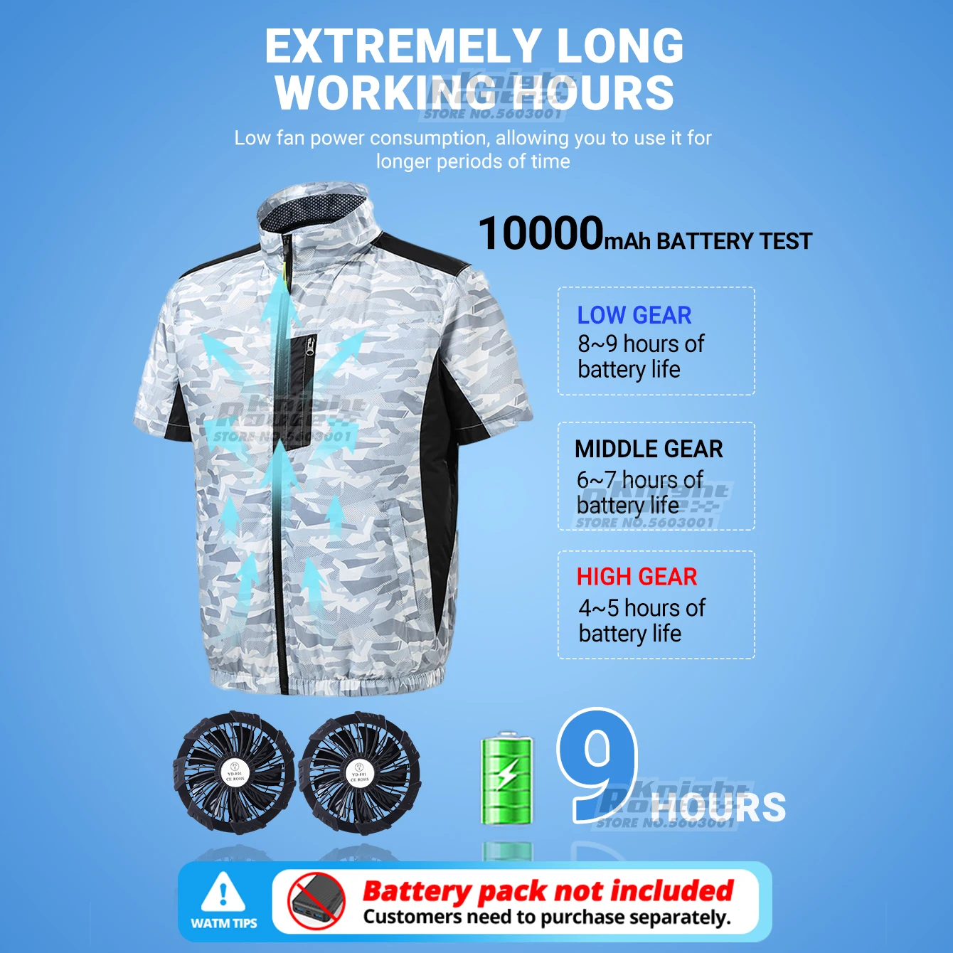 Breathable 9-Blade Cooling Vest Men's-3-Speed Fan for Camping, Fishing, Hiking & High Temperature Outdoor Work Gear