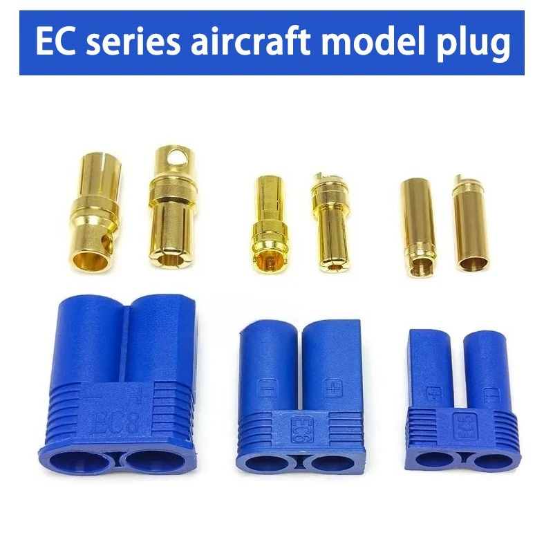 Vue d'ensemble du lot de 5 chargeurs RC avec connecteurs EC2 à EC8, idéal pour modélisme.