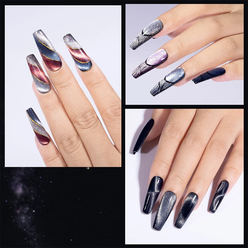 YOKEFELLOW Cat Eyes Gel Nail Polish 10ML Semi permanent Gel Varnishes with Ultra-sparkly Coarse Reflective magnetic powder 3