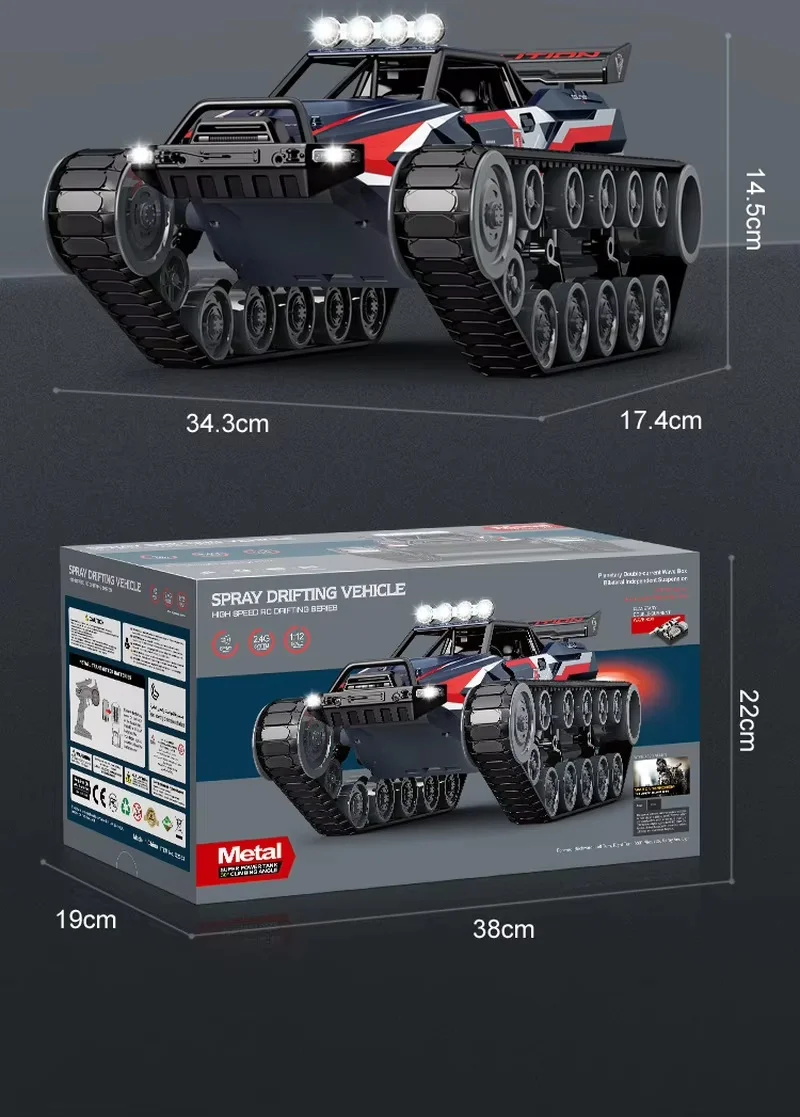 Remmote Control  Rc Tank 1/12 2.4g Alloy Remote Control Tank High Speed Drift Spray Tank Model Toy Children Toys Birthday Gift 5
