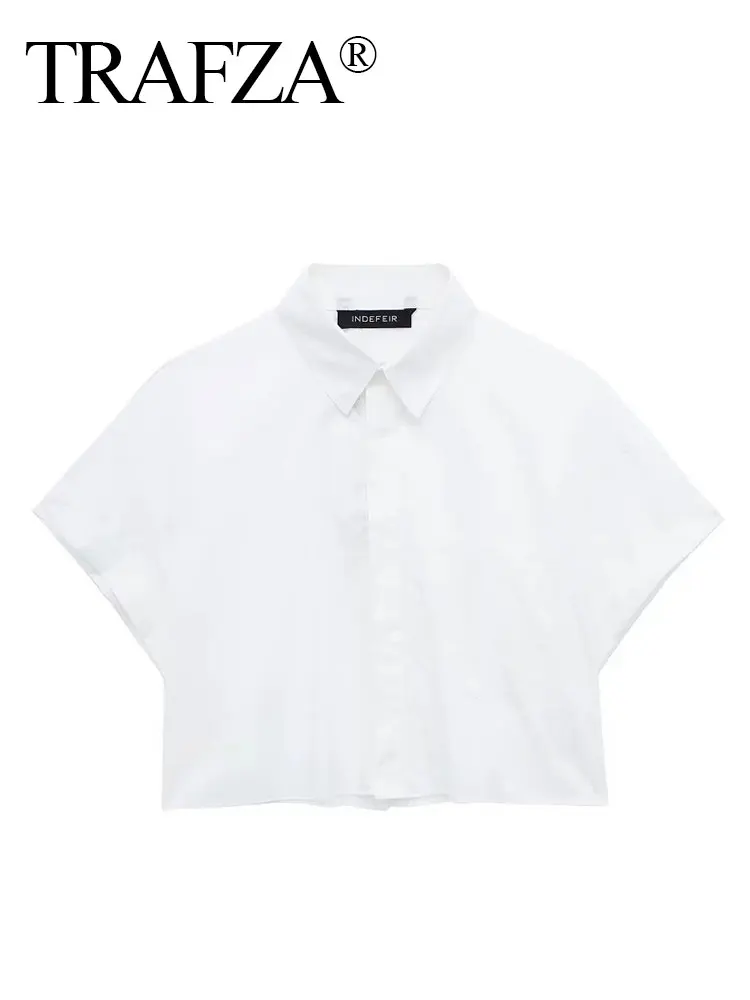 HH Fashion Women's Blue Striped Cropped Blouses Spring Summer 2024 Polo Collar Short Sleeve Shirt Top Elegant Woman Blouse