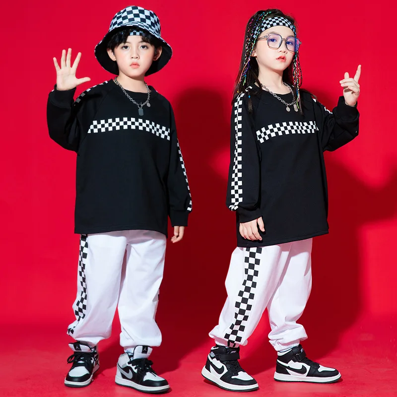

Детская одежда в стиле K-POP, Свитшот в клетку в стиле хип-хоп, Повседневная Уличная одежда, тренировочные брюки для девочек и мальчиков, костюм для джазовых танцев, одежда