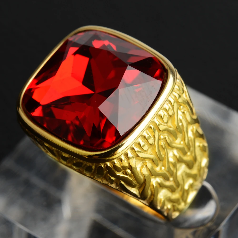 Stainless Steel Mens Rings Gold Silver-Color Red Blue Rhinestone Simple Luxury for Male Boy Jewelry Creativity Gift Wholesale 4