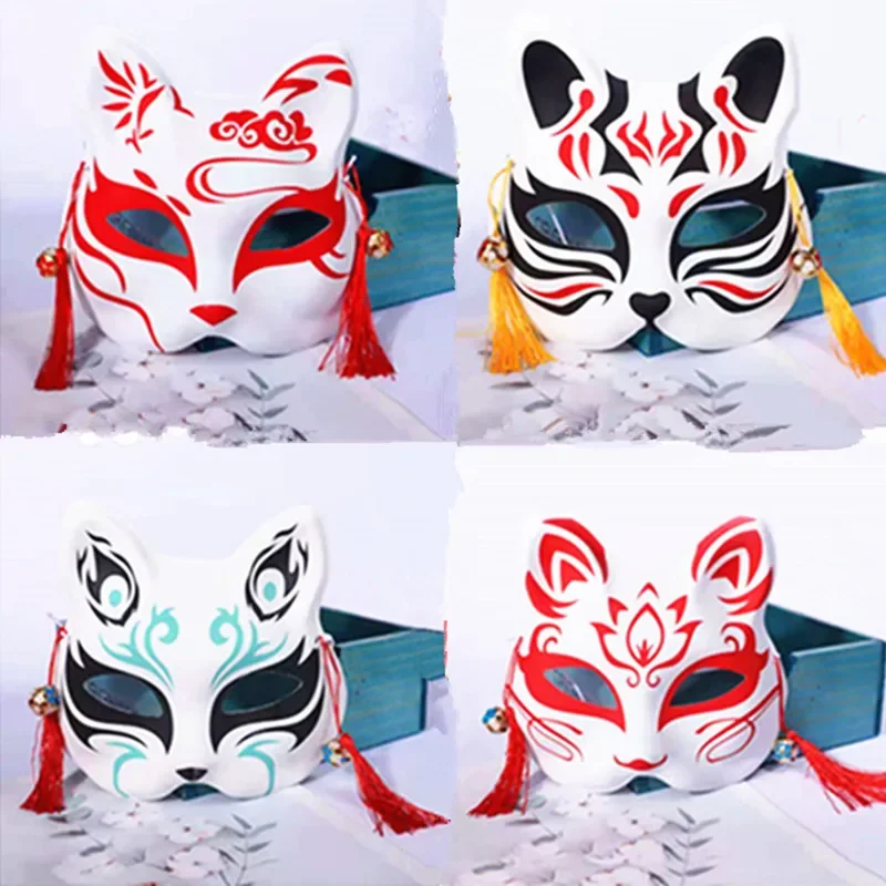 Japanese Foxes Mask Cosplay Hand-Painted Anime Demon Slayer Half Face Cat Masks Masquerade Festival Party Cosplay Props masquerade mask half face mask