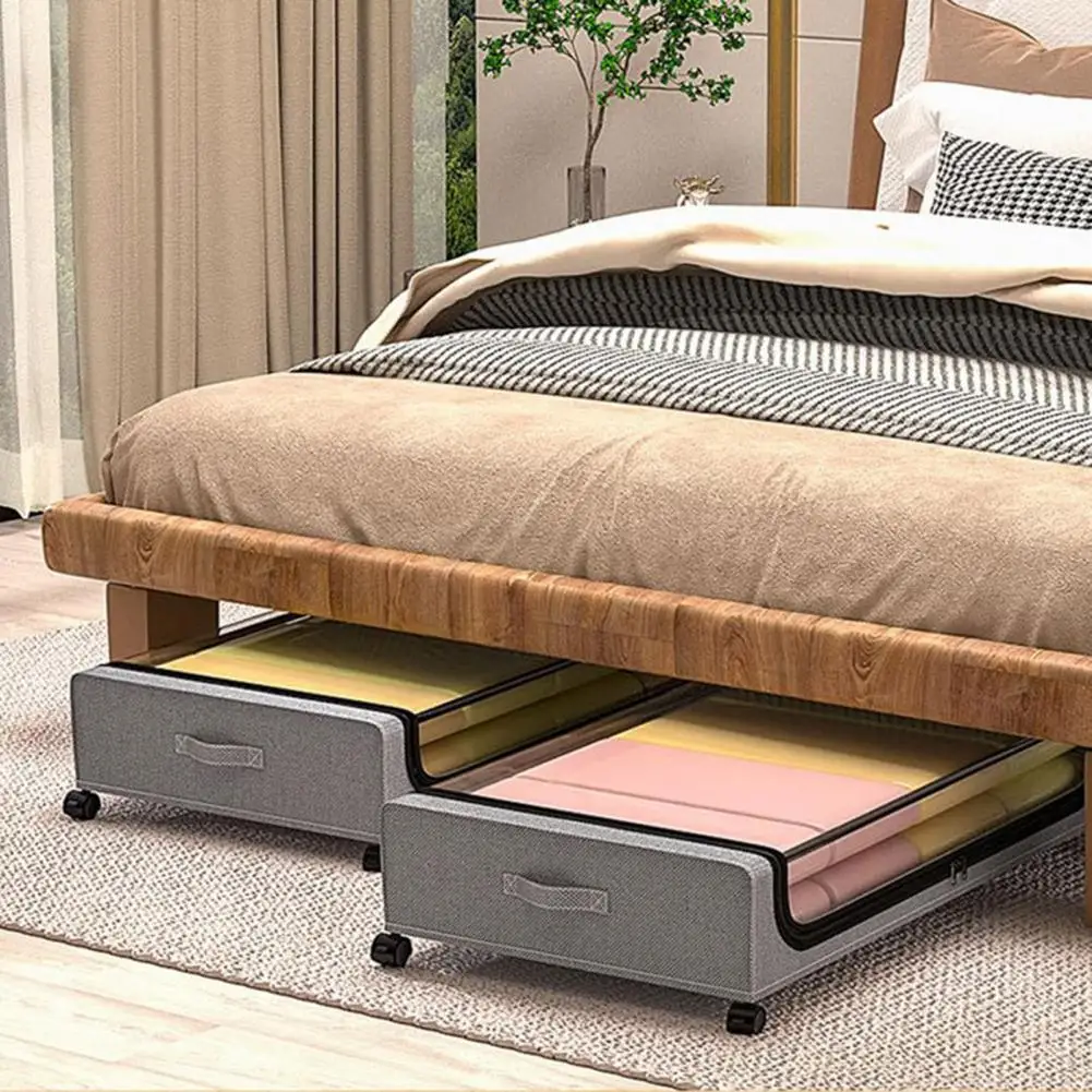Under-bed Storage Case Dust-proof under Bed Storage Container Dustproof Under-bed Storage Box with Wheels Zipper for Quilts 5