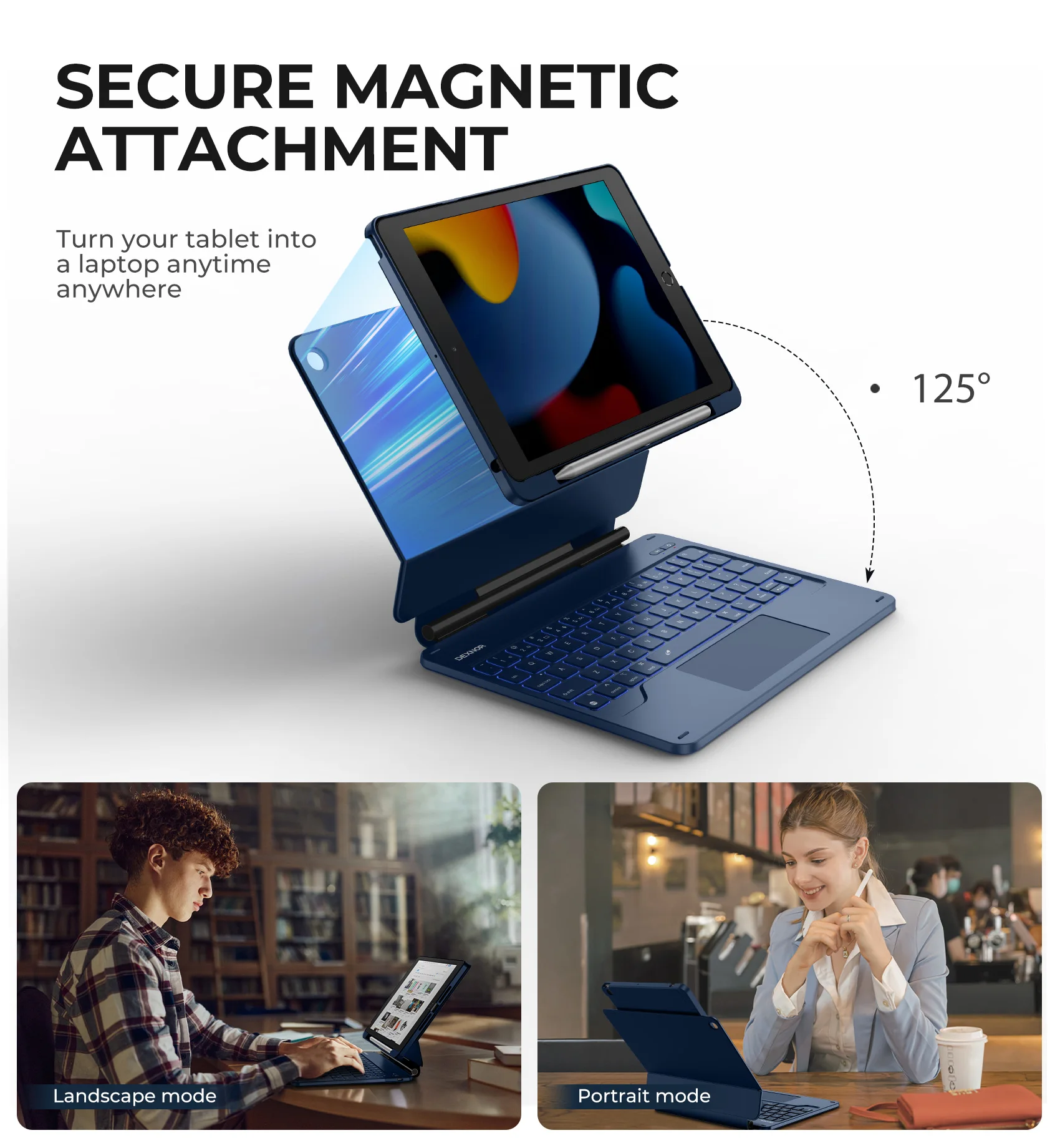 DEXNOR Magnetic Keyboard Case For iPad 7th 8th 9th Generation 10.2 inch Floating Cantilever Stand Wireless Bluetooth Keyboard