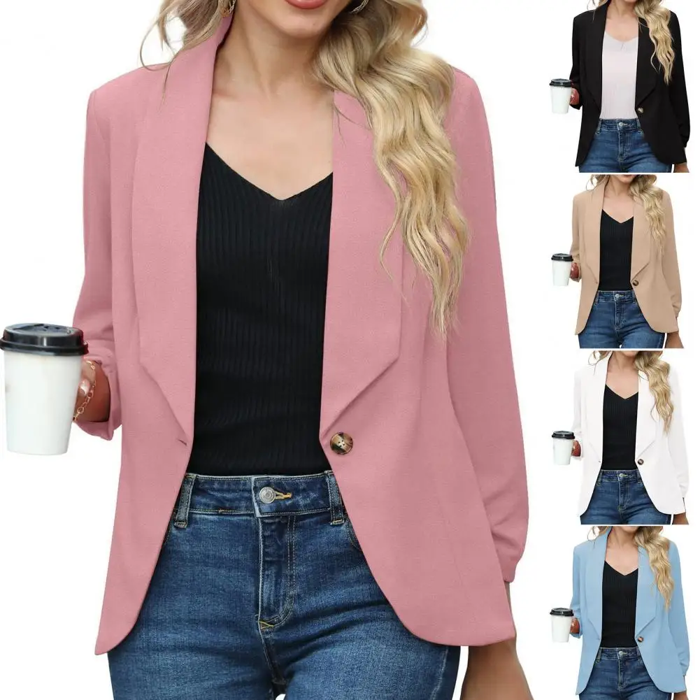 

Women Blazer Single Button Long Sleeve Loose Lapel Formal Business OL Commute Style Office Clothes Mid Length Lady Suit Jacket